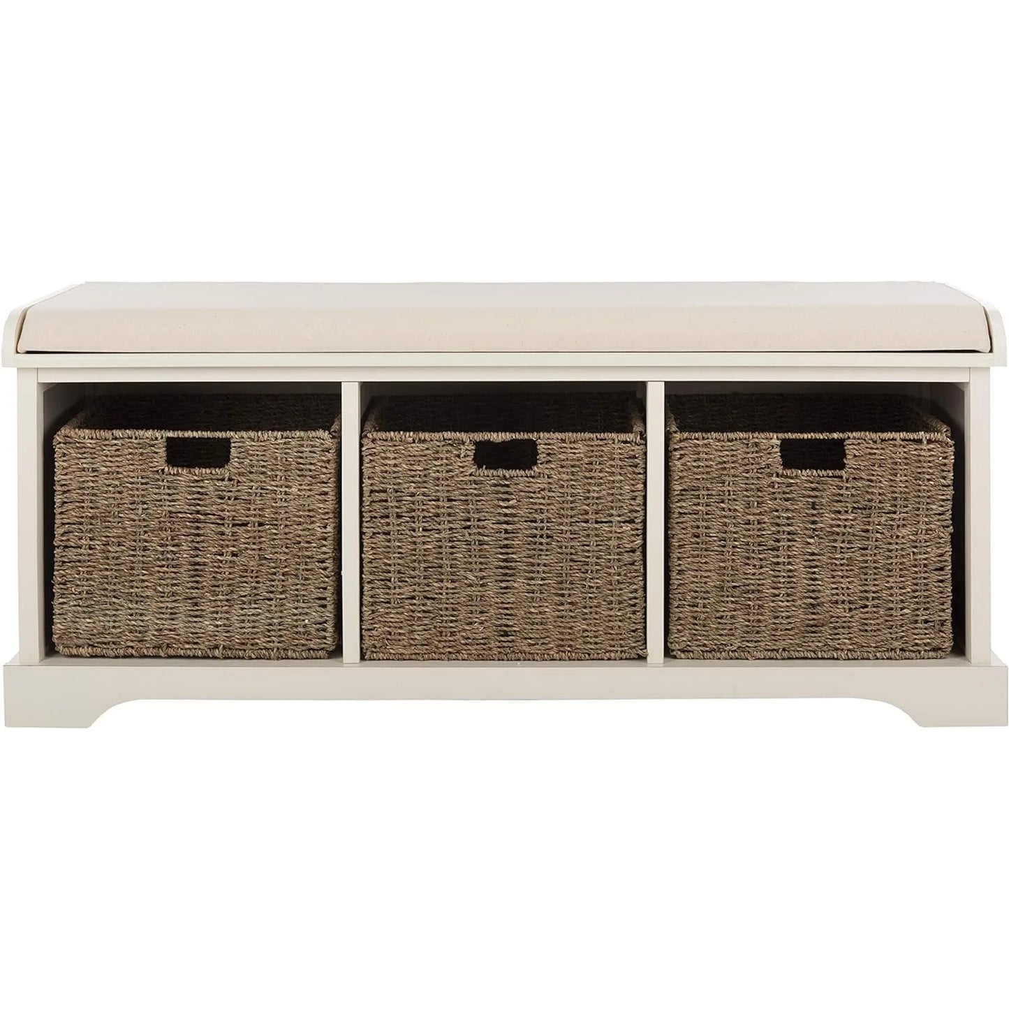 Grey and White Wicker Bench